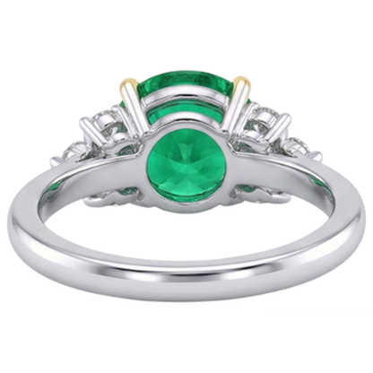 Natural Real ( Not Lab Grown ) Round Cut Green Emerald GIA Ring Prong Set Gold 14K