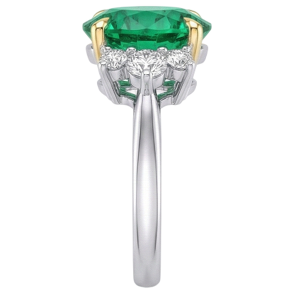 Natural Real ( Not Lab Grown ) Round Cut Green Emerald GIA Ring Prong Set Gold 14K