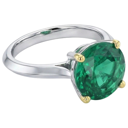 Natural Real ( Not Lab Grown ) Round Cut Green Emerald GIA Ring Solitaire Everyday Jewelry