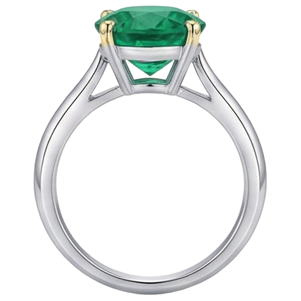 Natural Real ( Not Lab Grown ) Round Cut Green Emerald GIA Ring Solitaire Everyday Jewelry