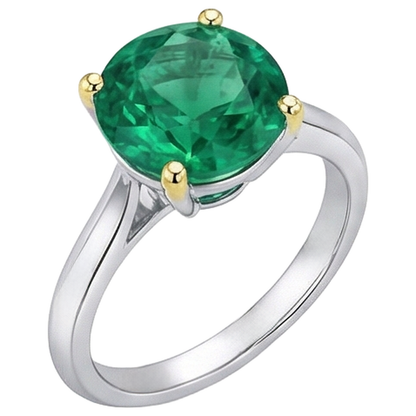 Natural Real ( Not Lab Grown ) Round Cut Green Emerald GIA Ring Solitaire Everyday Jewelry