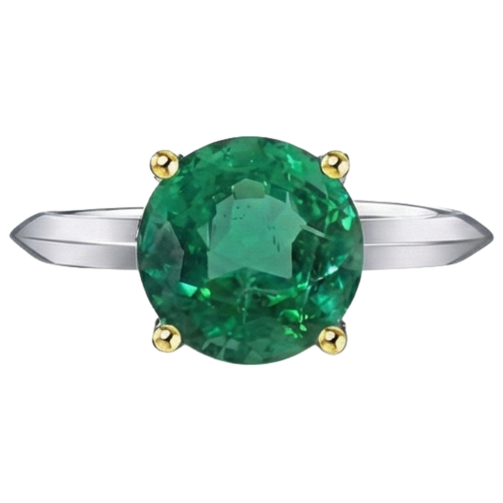 Natural Real ( Not Lab Grown ) Round Cut Green Emerald GIA Ring Solitaire Everyday Jewelry