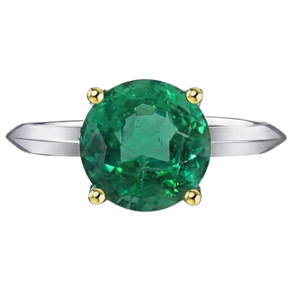 Natural Real ( Not Lab Grown ) Round Cut Green Emerald GIA Ring Solitaire Everyday Jewelry