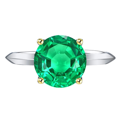 Round Cut Green Emerald Ring Solitaire Everyday Jewelry