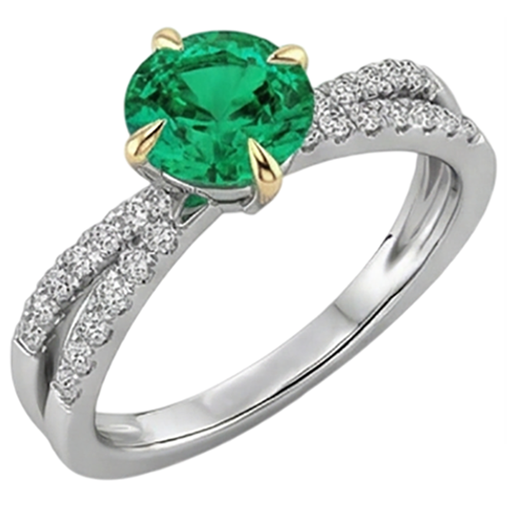 Natural Real ( Not Lab Grown ) Round Cut Green Emerald GIA Ring Split Shank Eagle Claw Prongs