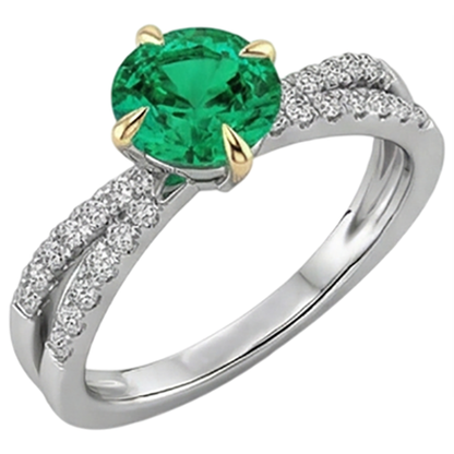 Natural Real ( Not Lab Grown ) Round Cut Green Emerald GIA Ring Split Shank Eagle Claw Prongs