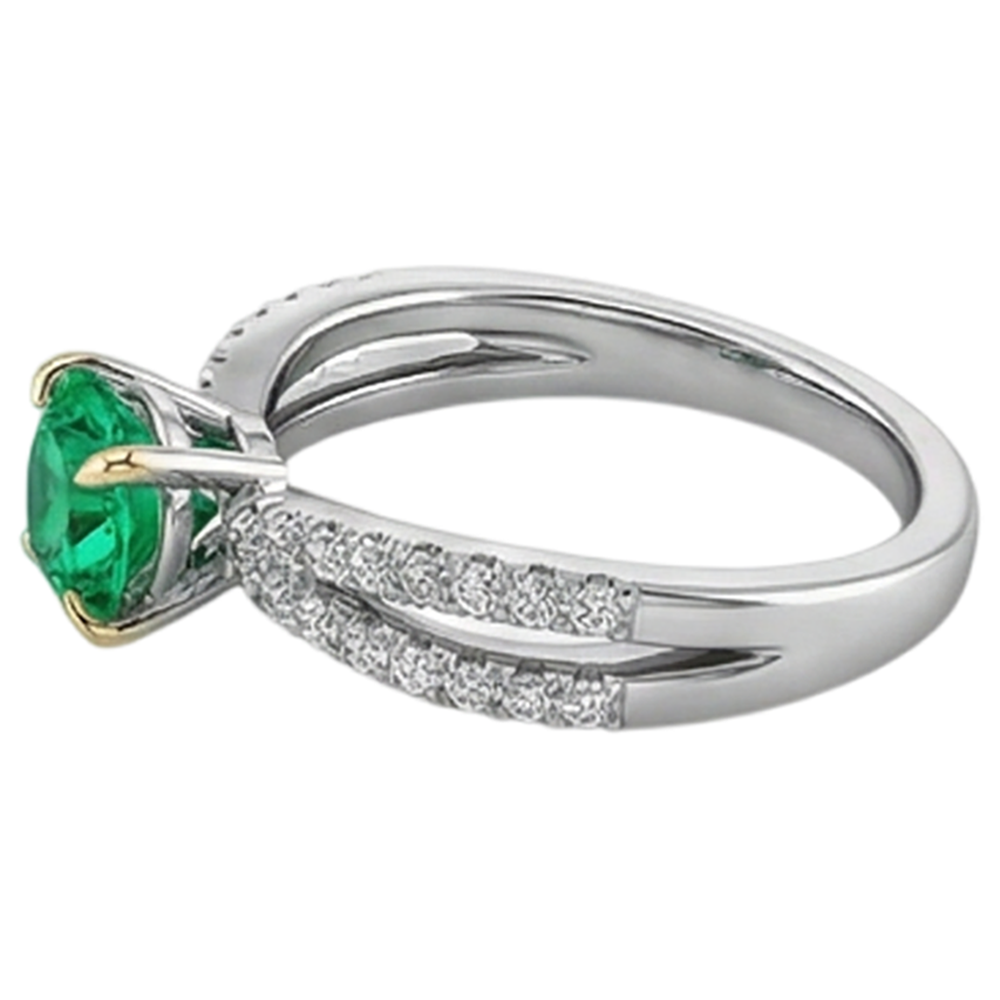 Natural Real ( Not Lab Grown ) Round Cut Green Emerald GIA Ring Split Shank Eagle Claw Prongs