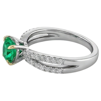 Natural Real ( Not Lab Grown ) Round Cut Green Emerald GIA Ring Split Shank Eagle Claw Prongs