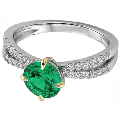 Natural Real ( Not Lab Grown ) Round Cut Green Emerald GIA Ring Split Shank Eagle Claw Prongs