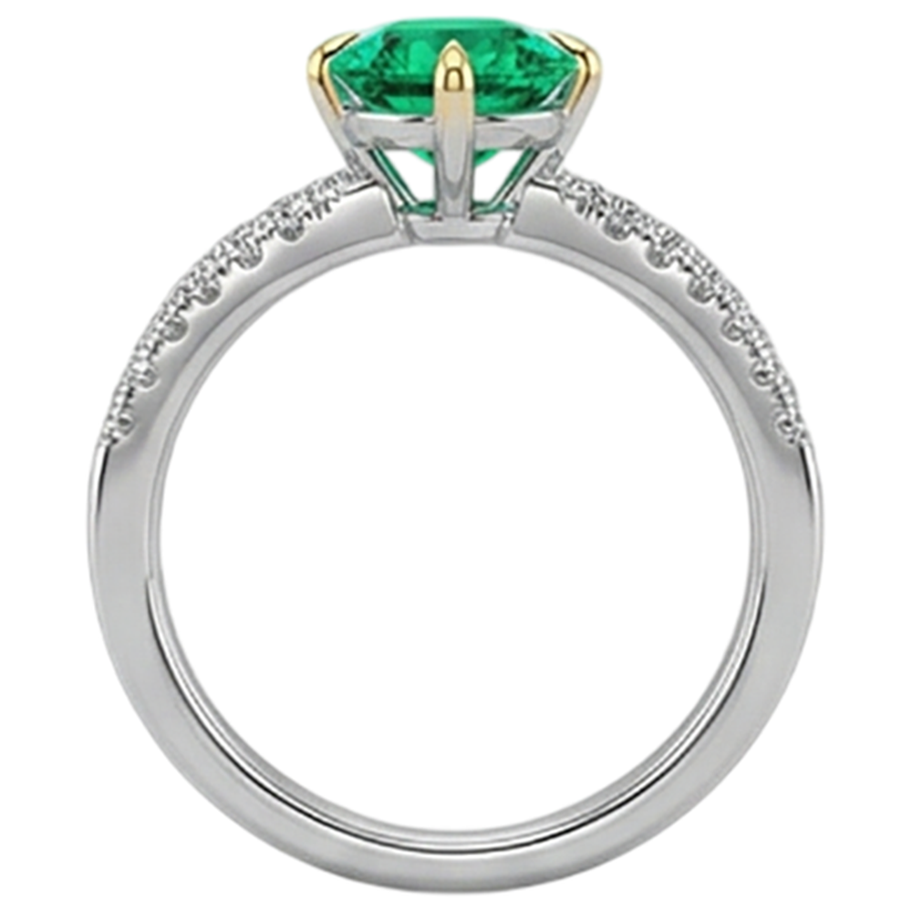 Natural Real ( Not Lab Grown ) Round Cut Green Emerald GIA Ring Split Shank Eagle Claw Prongs