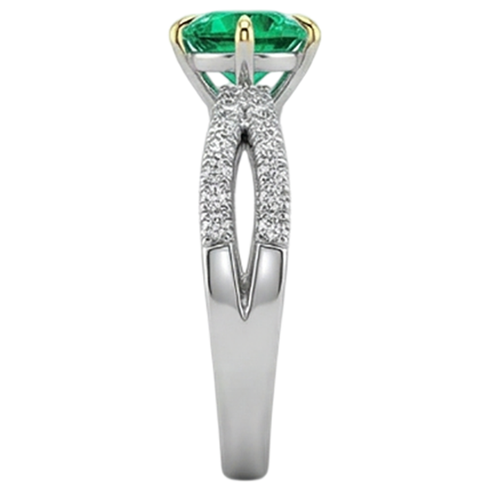 Natural Real ( Not Lab Grown ) Round Cut Green Emerald GIA Ring Split Shank Eagle Claw Prongs