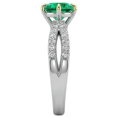 Natural Real ( Not Lab Grown ) Round Cut Green Emerald GIA Ring Split Shank Eagle Claw Prongs