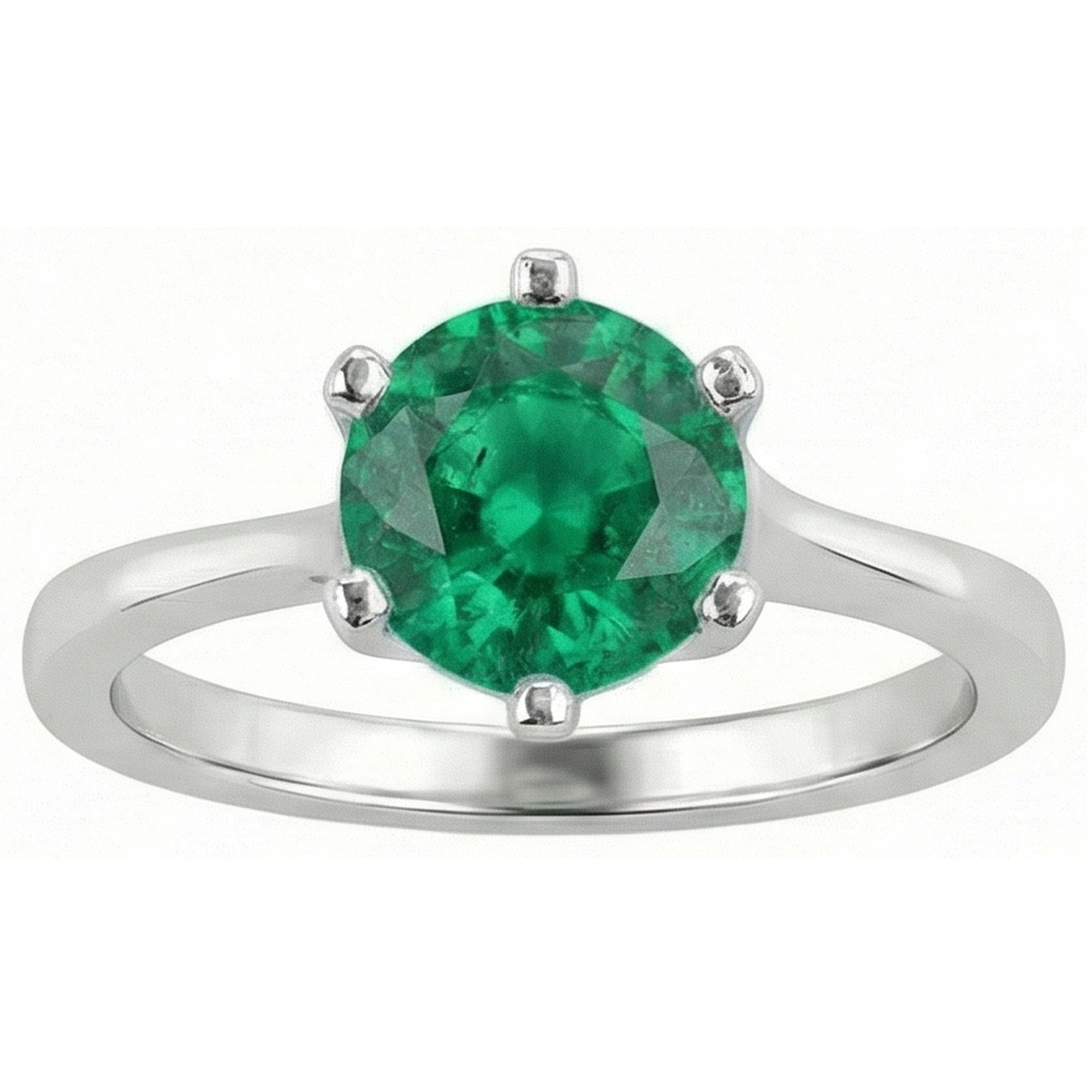 Natural Real ( Not Lab Grown ) Round Cut Green Emerald GIA Solitaire 3 Carat Ring Gold White 14K