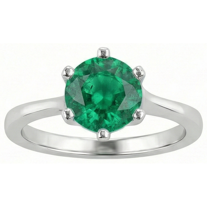 Natural Real ( Not Lab Grown ) Round Cut Green Emerald GIA Solitaire 3 Carat Ring Gold White 14K