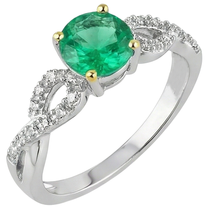 natural round emerald 1ct ring top view
