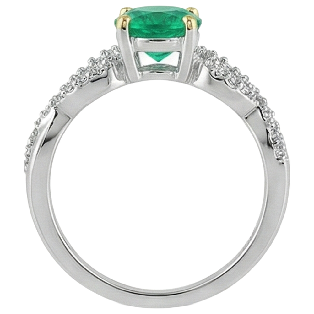 natural round emerald 1ct ring on white background