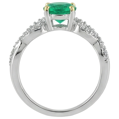 natural round emerald 1ct ring on white background