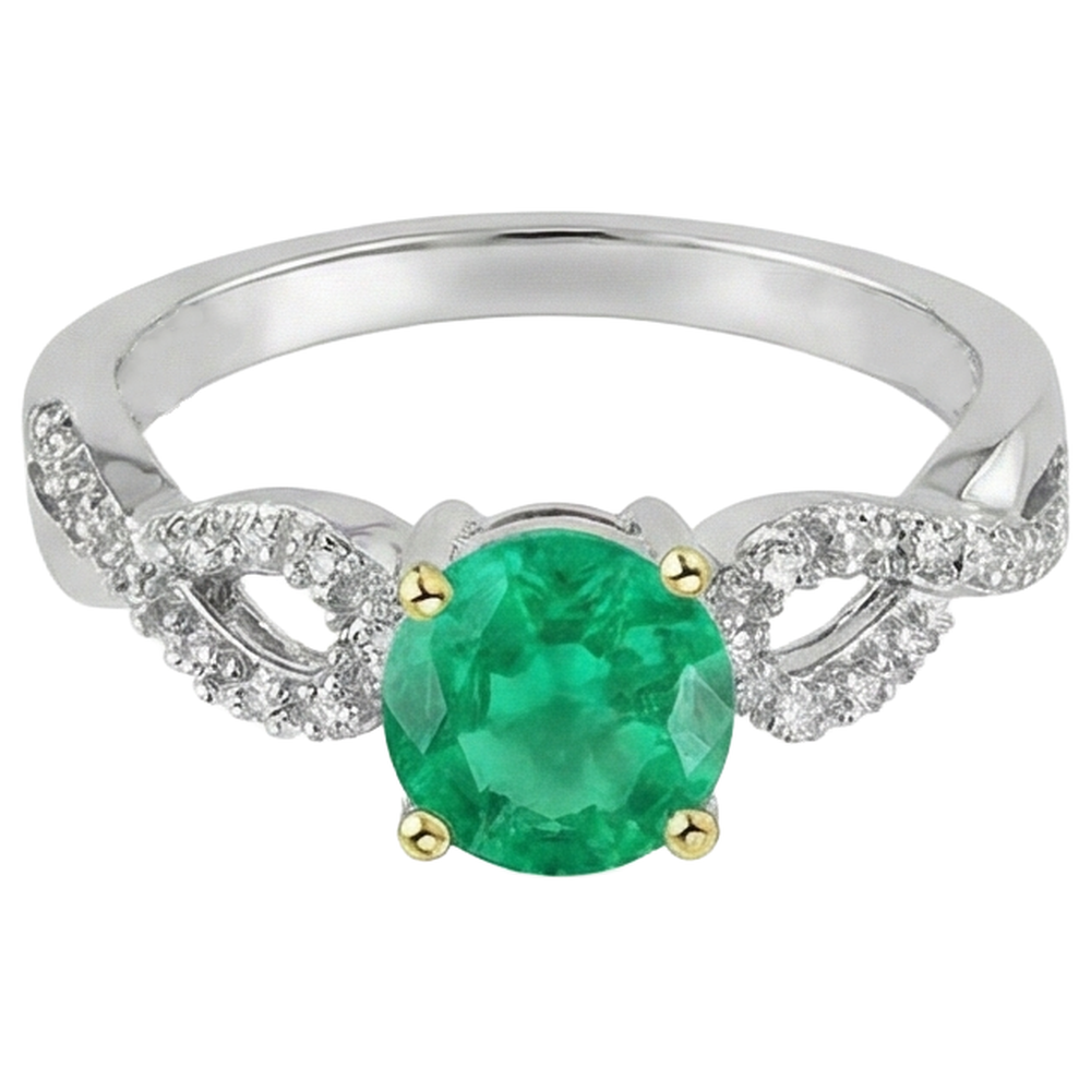 natural round emerald 1ct ring close up detail