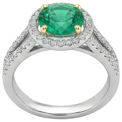 natural round emerald 2.50ct ring top view