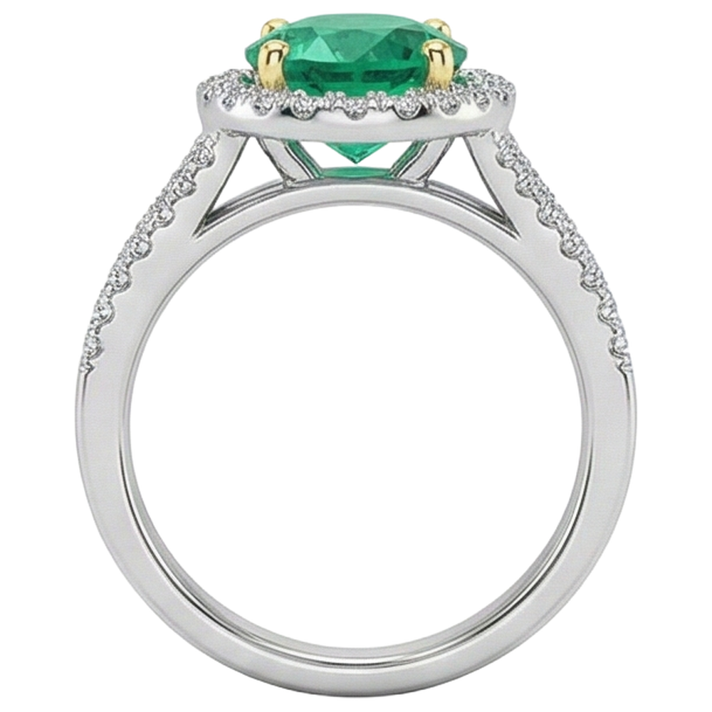 natural round emerald 2.50ct ring with diamond accents