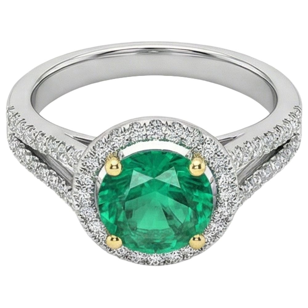 natural round emerald 2.50ct ring close up detail