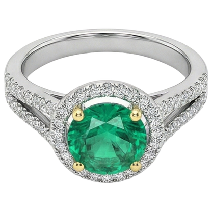 natural round emerald 2.50ct ring close up detail