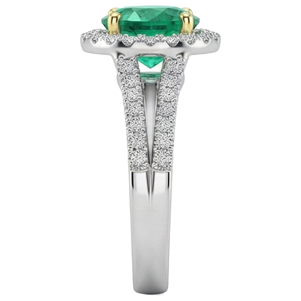 natural round emerald 2.50ct ring on white background