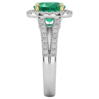 natural round emerald 2.50ct ring on white background