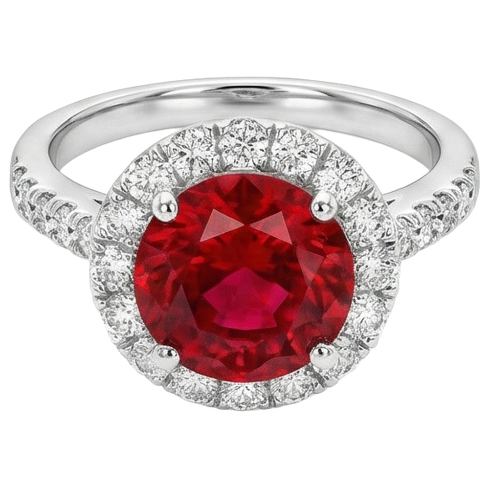 Round Cut Ruby And Natural Earth Mined Diamonds 4.50 Ct Wedding Ring 14K White Gold