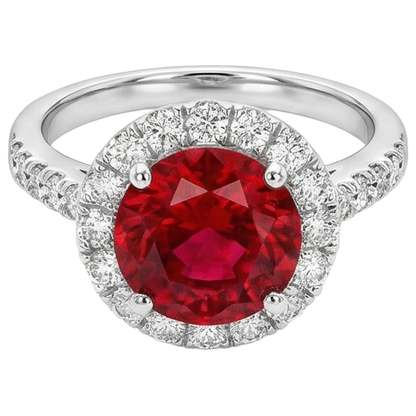 Round Cut Ruby And Natural Earth Mined Diamonds 4.50 Ct Wedding Ring 14K White Gold