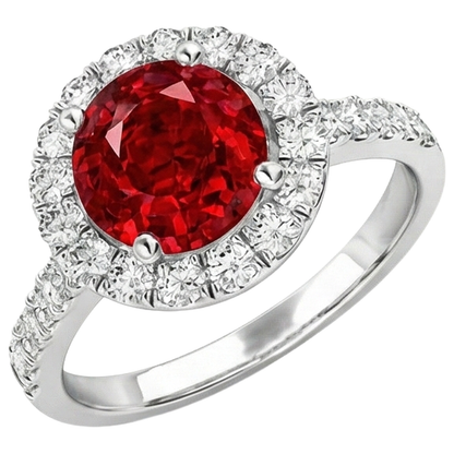 Round Cut Ruby And Natural Earth Mined Diamonds 4.50 Ct Wedding Ring 14K White Gold