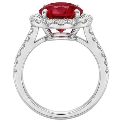 Round Cut Ruby And Natural Earth Mined Diamonds 4.50 Ct Wedding Ring 14K White Gold