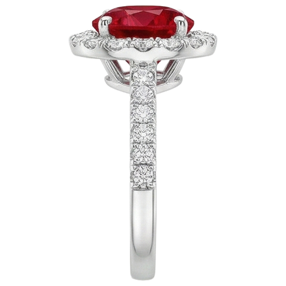 Round Cut Ruby And Natural Earth Mined Diamonds 4.50 Ct Wedding Ring 14K White Gold
