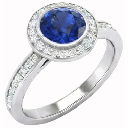 Round Cut Solitaire With Accents 2.40 Ct Ceylon Sapphire Natural Earth Mined Diamonds Ring