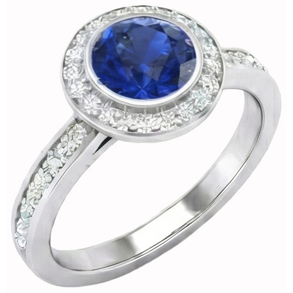 Round Cut Solitaire With Accents 2.40 Ct Ceylon Sapphire Natural Earth Mined Diamonds Ring