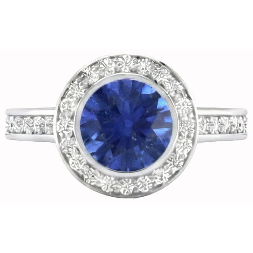 Round Cut Solitaire With Accents 2.40 Ct Ceylon Sapphire Natural Earth Mined Diamonds Ring