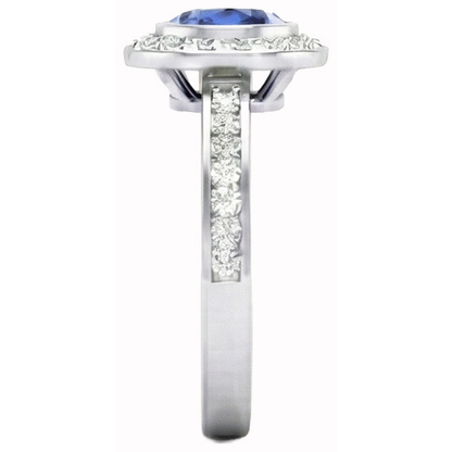 Round Cut Solitaire With Accents 2.40 Ct Ceylon Sapphire Natural Earth Mined Diamonds Ring