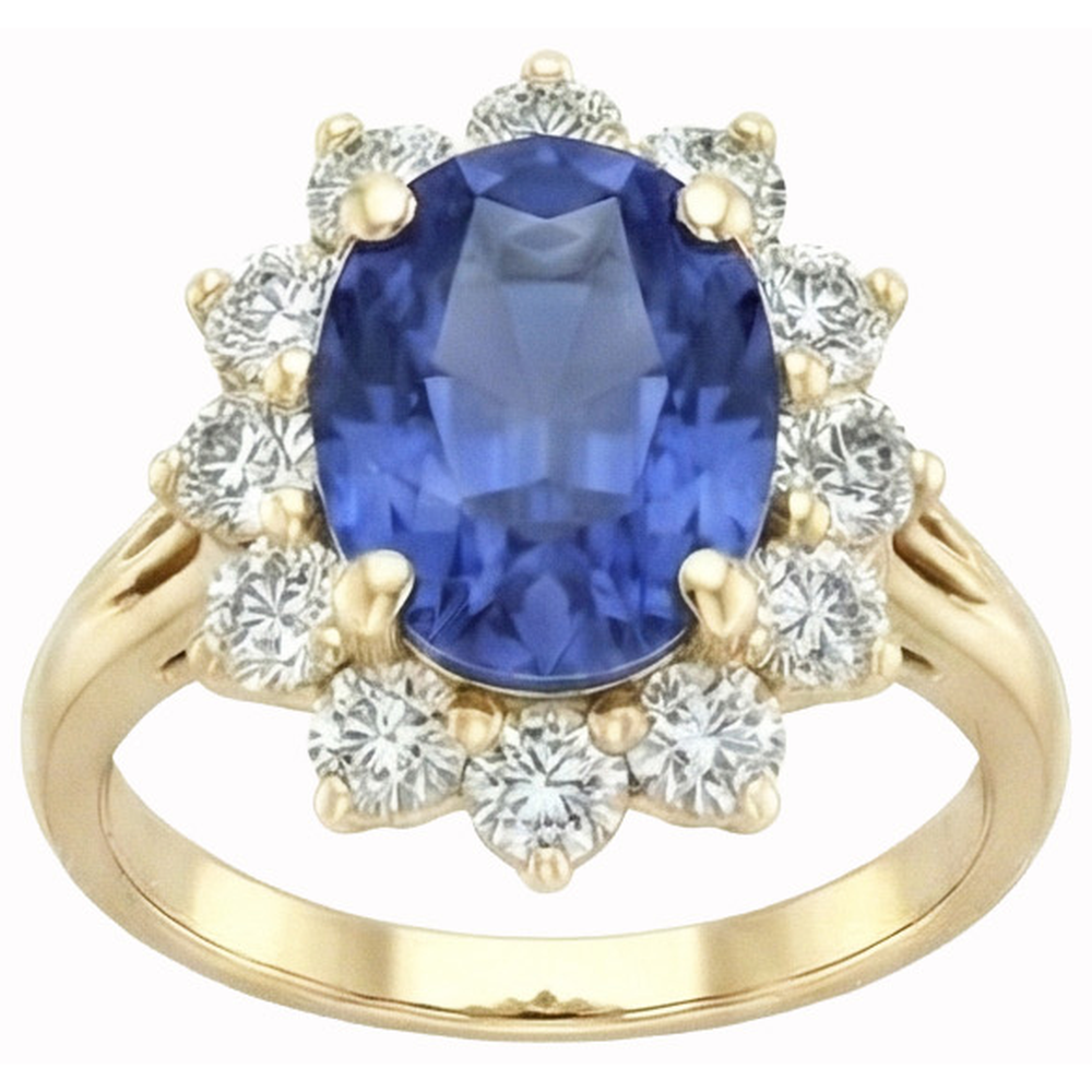 Round Cut Sri Lanka Blue Sapphire Natural Earth Mined Diamonds 3 Ct Ring