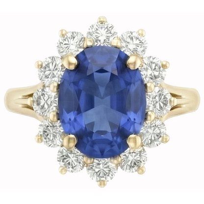 Round Cut Sri Lanka Blue Sapphire Natural Earth Mined Diamonds 3 Ct Ring
