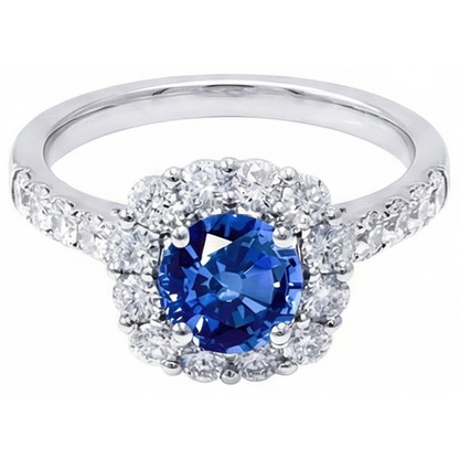 Round Cut Sri Lanka Sapphire Natural Earth Mined Diamond Ring Gold 14K 1.50 Carats