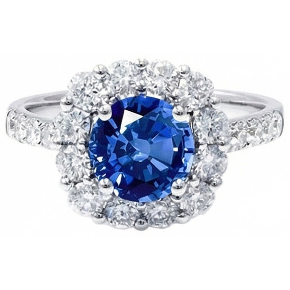 Round Cut Sri Lanka Sapphire Natural Earth Mined Diamond Ring Gold 14K 1.50 Carats