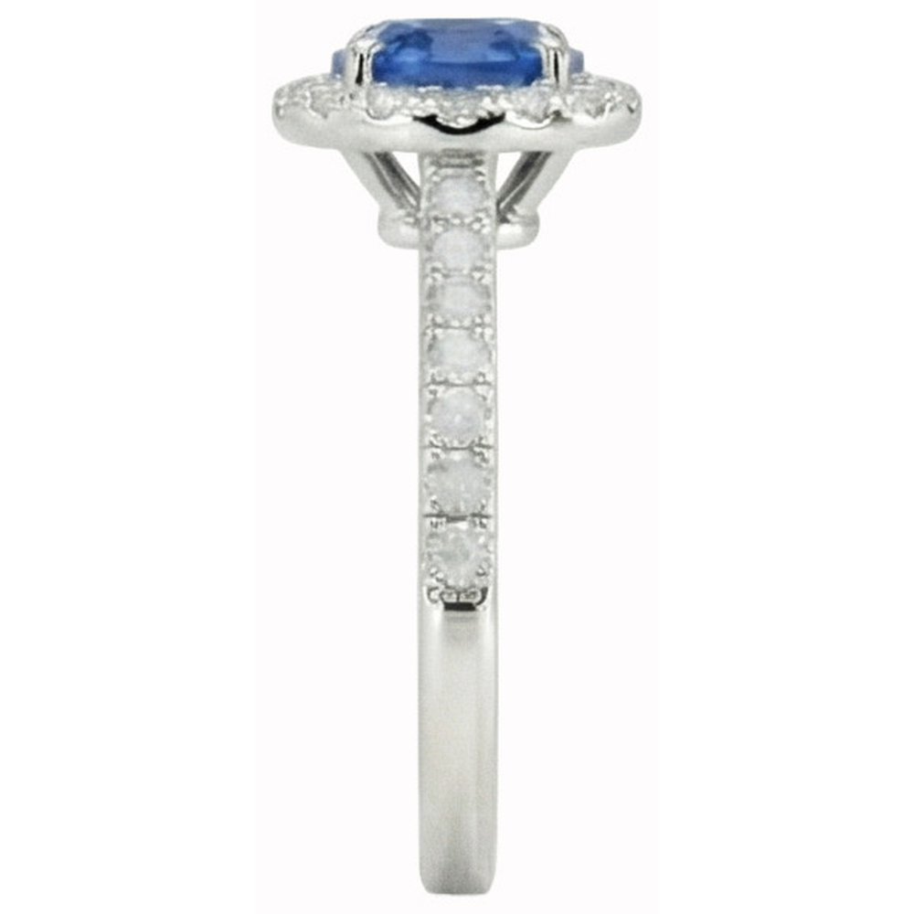 Round Cut Sri Lankan Sapphire Halo Natural Earth Mined Diamond Ring White Gold 14K