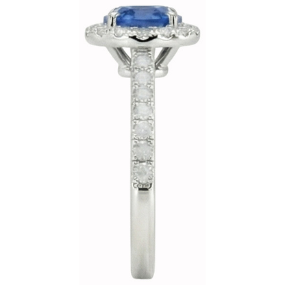 Round Cut Sri Lankan Sapphire Halo Natural Earth Mined Diamond Ring White Gold 14K