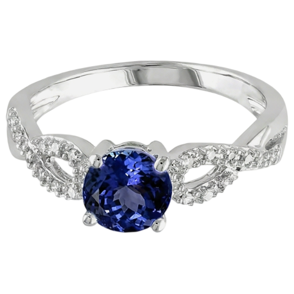 Round Cut Tanzanite 3.50 Carats Natural Earth Mined Diamonds Fancy Ring White Gold 14K
