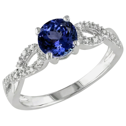 Round Cut Tanzanite 3.50 Carats Natural Earth Mined Diamonds Fancy Ring White Gold 14K