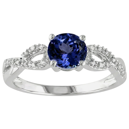 Round Cut Tanzanite 3.50 Carats Natural Earth Mined Diamonds Fancy Ring White Gold 14K