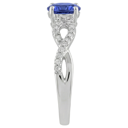 Round Cut Tanzanite 3.50 Carats Natural Earth Mined Diamonds Fancy Ring White Gold 14K