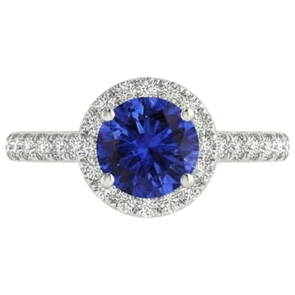 Round Cut Tanzanite And Natural Earth Mined Diamonds 11 Ct Ring White Gold 14K