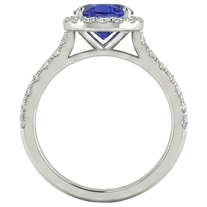Round Cut Tanzanite And Natural Earth Mined Diamonds 11 Ct Ring White Gold 14K