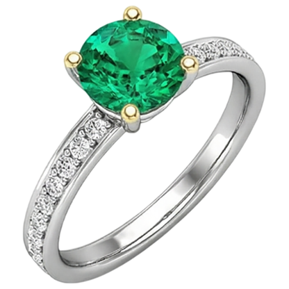 Natural Real ( Not Lab Grown ) Round Diamond Engagement Ring Green Emerald GIA With Accents